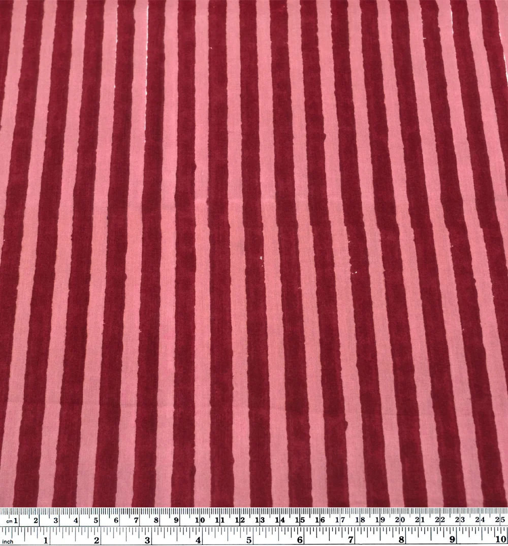 Stripe Block Printed Organic Cotton Batiste - Cranberry/Dusty Rose - Image 4