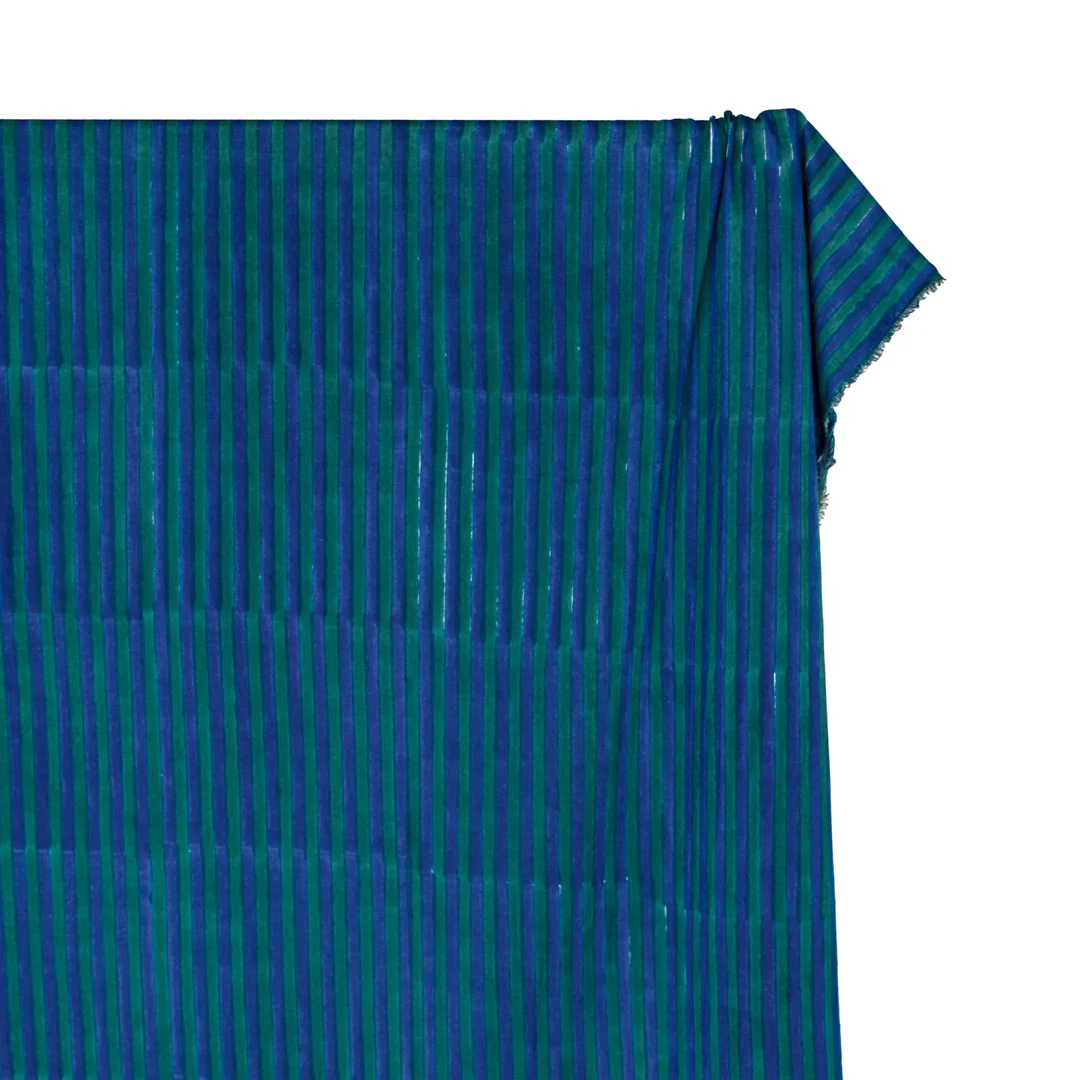 Stripe Block Printed Organic Cotton Batiste - Sapphire/Emerald - Image 3