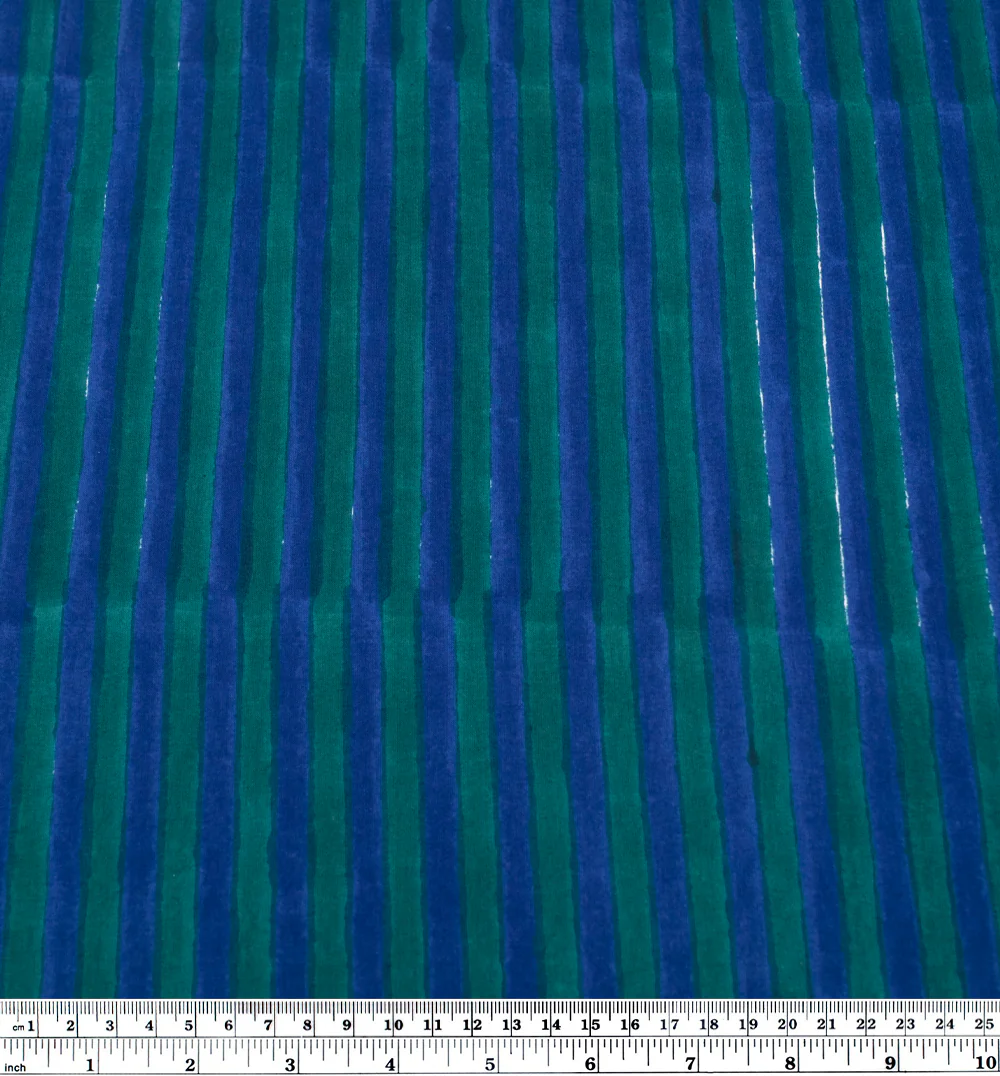 Stripe Block Printed Organic Cotton Batiste - Sapphire/Emerald - Image 4