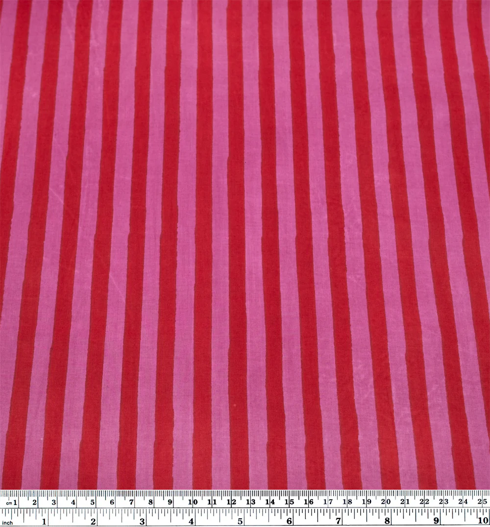 Stripe Block Printed Organic Cotton Batiste - Tomato/Tulip - Image 3