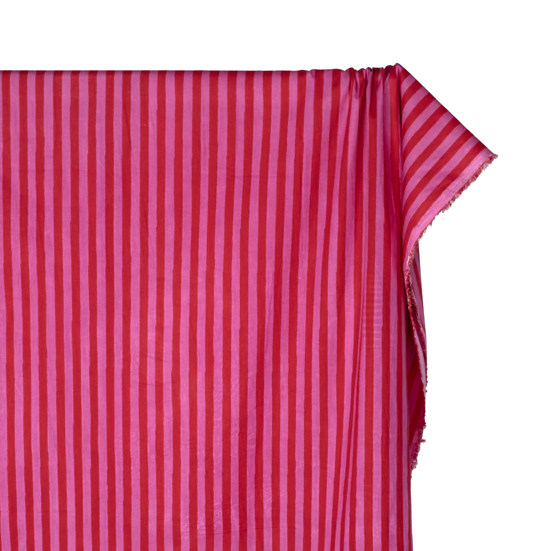 Stripe Block Printed Organic Cotton Batiste - Tomato/Tulip - Image 4