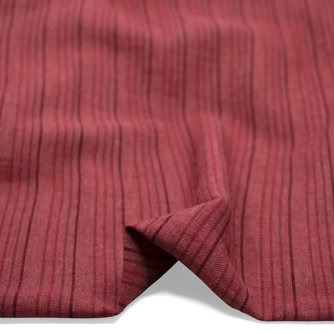Stripe Yarn Dyed Cotton Linen - Rhubarb - Image 2