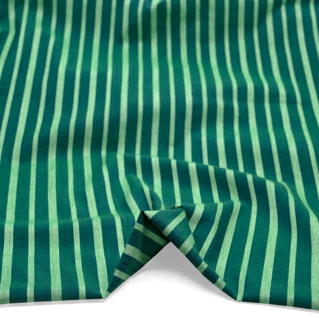 Striped Handwoven Cotton - Spruce/Spring Green - Image 2