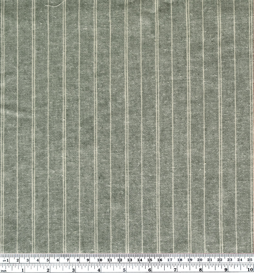 Striped Hemp & Organic Cotton Chambray - Forest/Ivory - Image 4