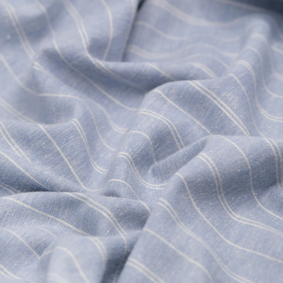 Striped Hemp & Organic Cotton Chambray - Glacier/Ivory