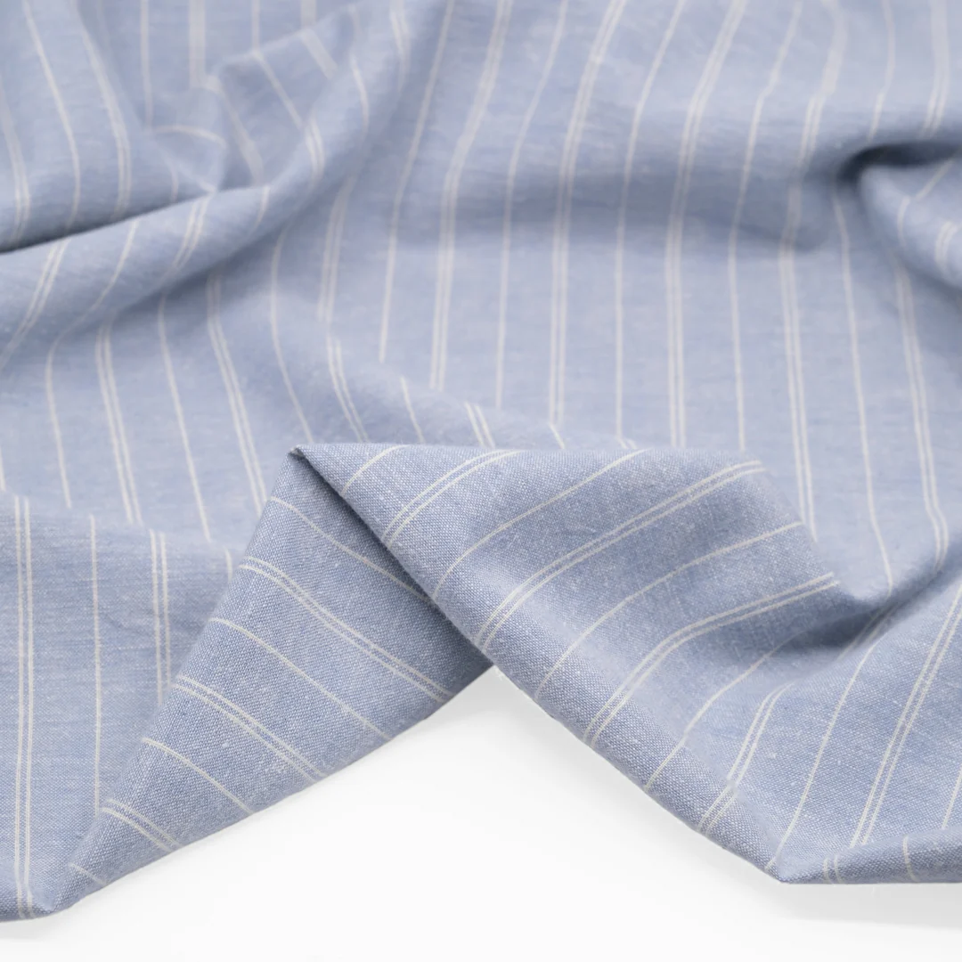Striped Hemp & Organic Cotton Chambray - Glacier/Ivory - Image 2
