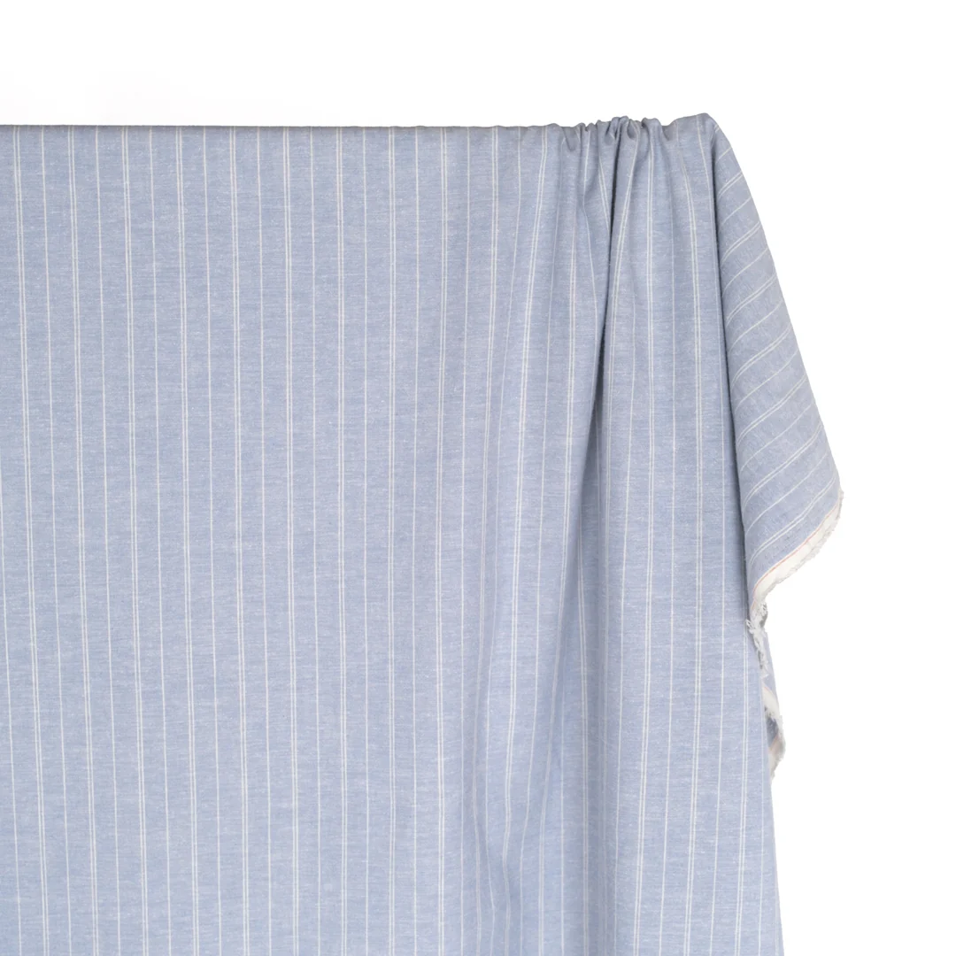 Striped Hemp & Organic Cotton Chambray - Glacier/Ivory - Image 3