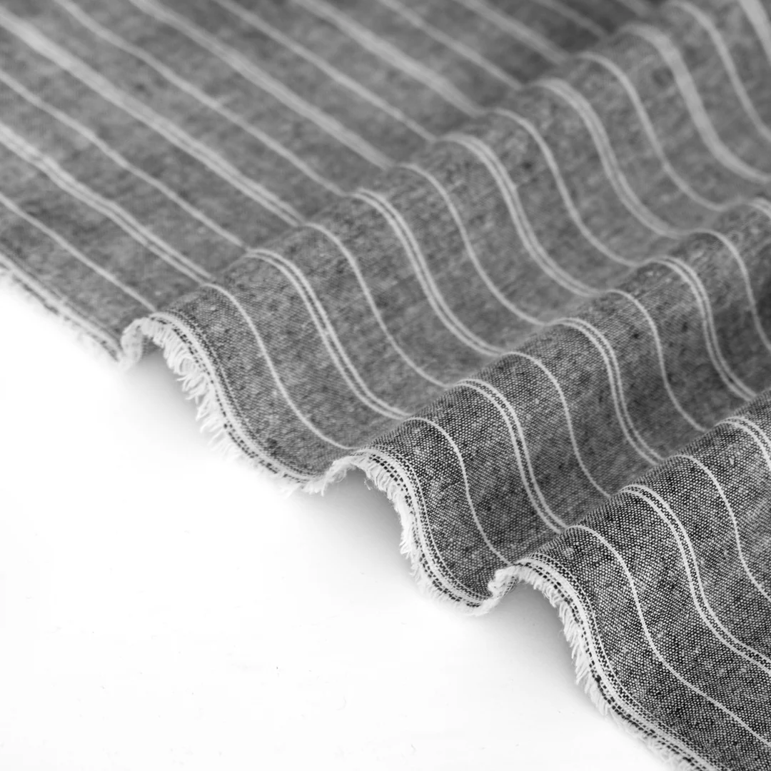 Striped Hemp & Organic Cotton Chambray - Grey/Ivory - Image 3