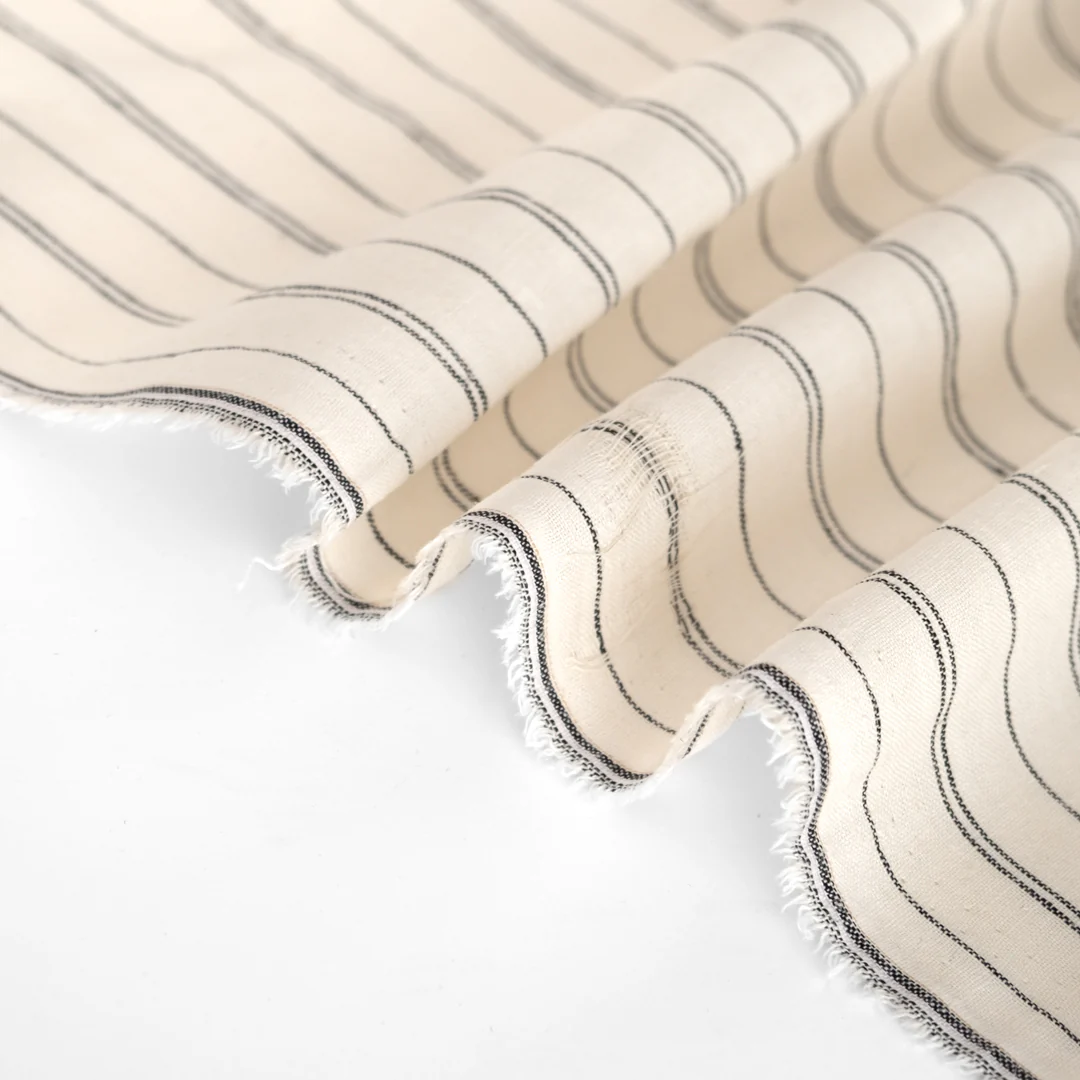 Striped Hemp & Organic Cotton Chambray - Ivory/Black - Image 3