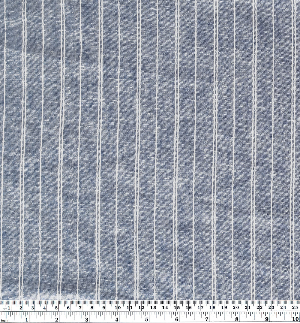 Striped Hemp & Organic Cotton Chambray - Navy/Ivory - Image 4