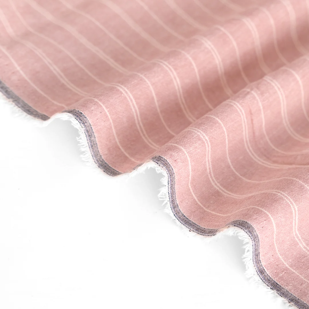 Striped Hemp & Organic Cotton Chambray - Petal/Ivory - Image 3