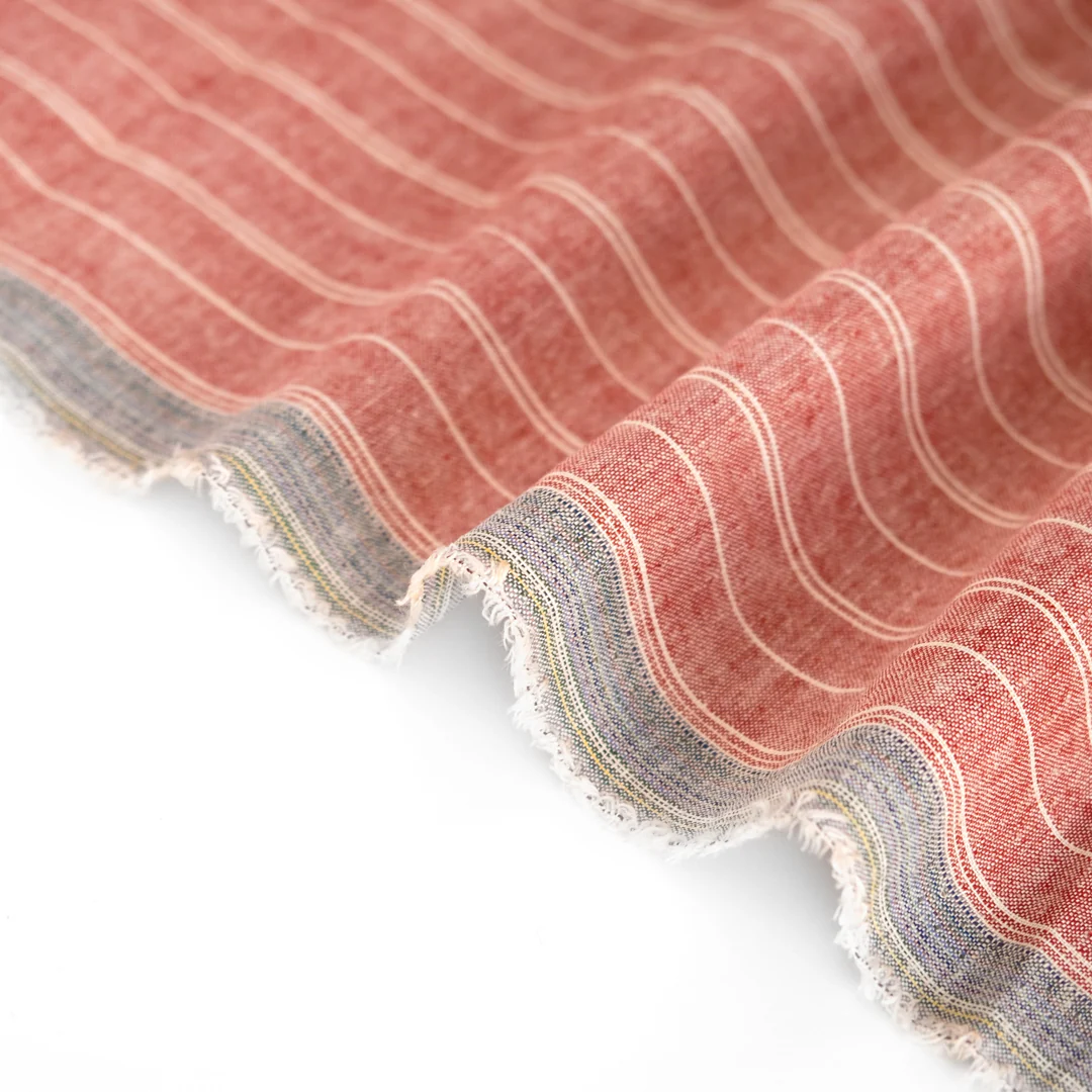 Striped Hemp & Organic Cotton Chambray - Ruby/Ivory - Image 3