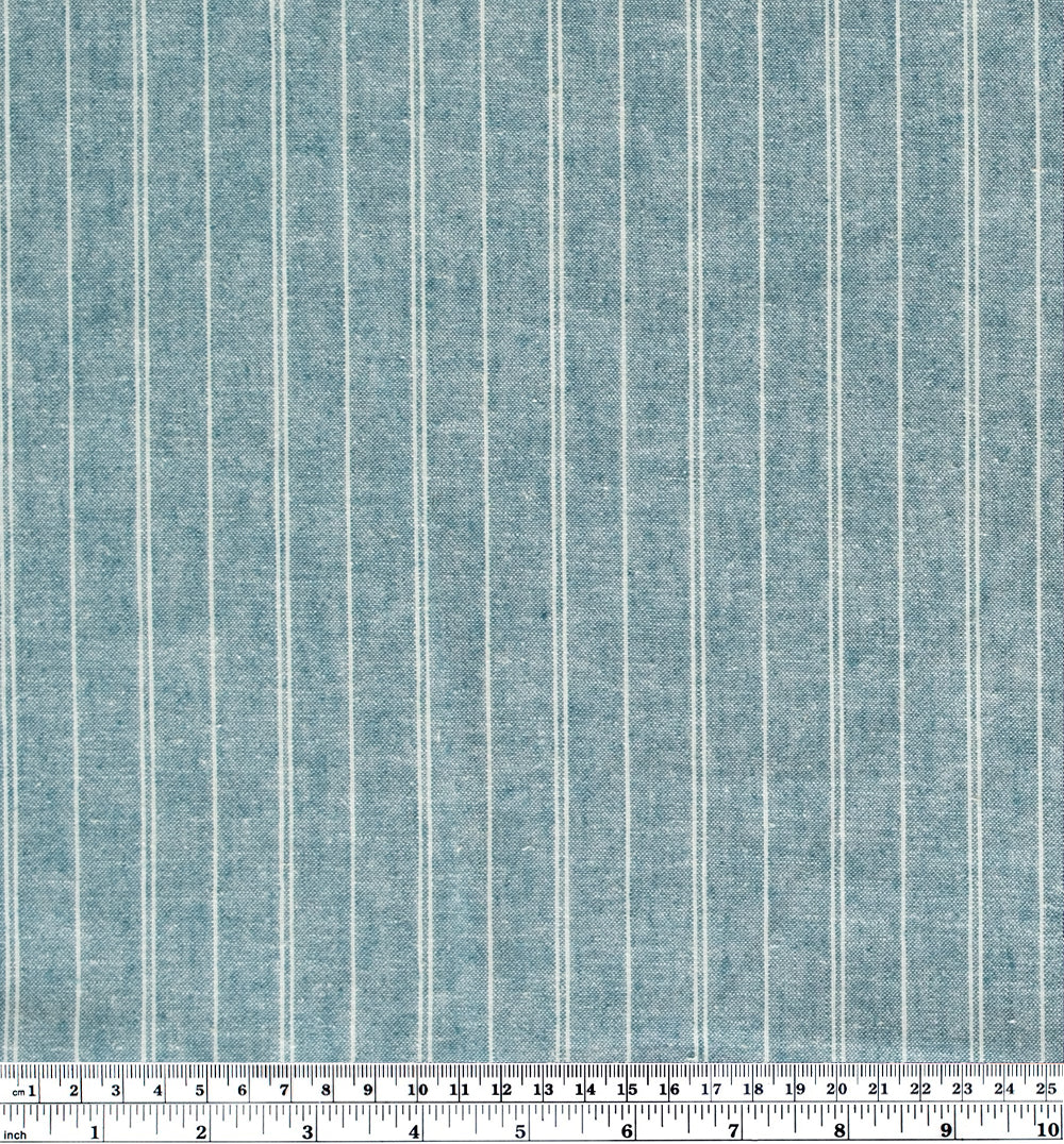 Striped Hemp & Organic Cotton Chambray - Teal/Ivory - Image 4