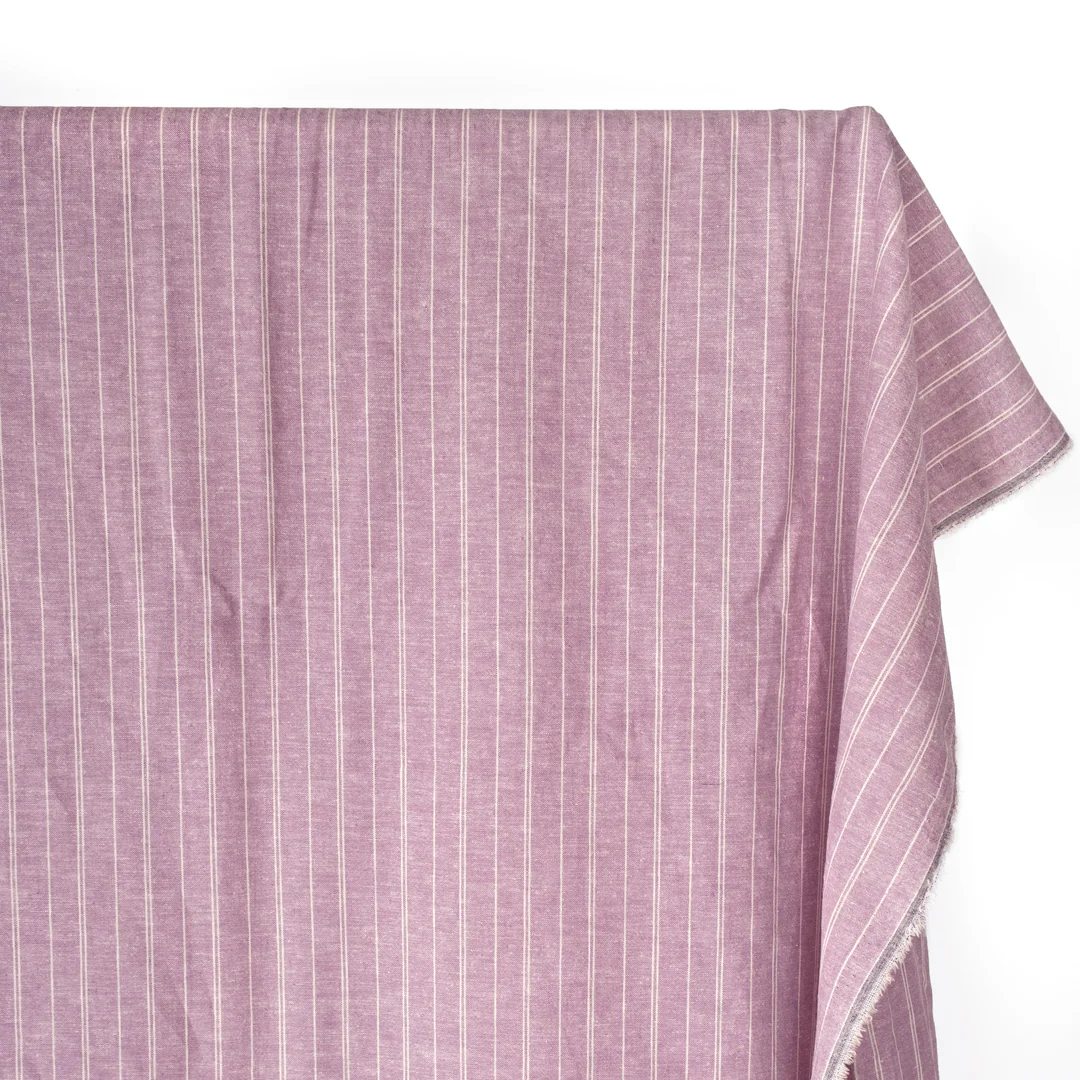 Striped Hemp & Organic Cotton Chambray - Thistle/Ivory - Image 2