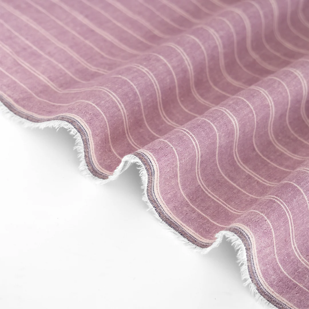 Striped Hemp & Organic Cotton Chambray - Thistle/Ivory - Image 3