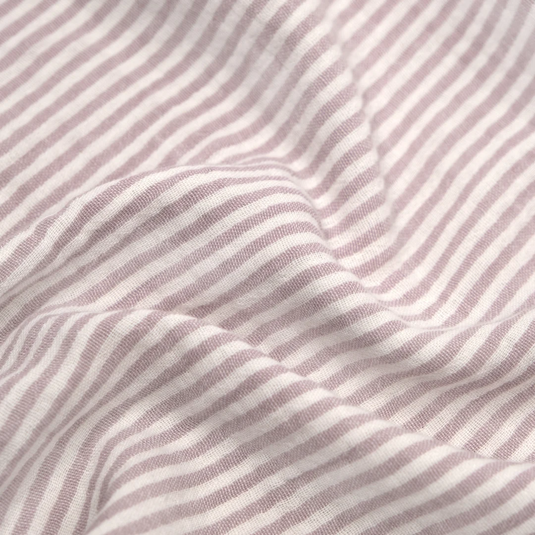 Striped Organic Cotton Double Gauze - White/Dove