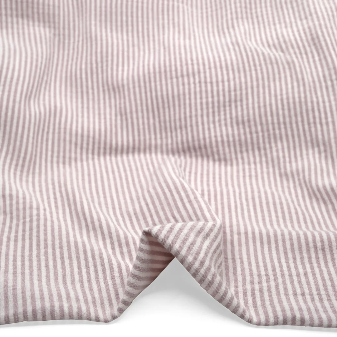 Striped Organic Cotton Double Gauze - White/Dove - Image 2