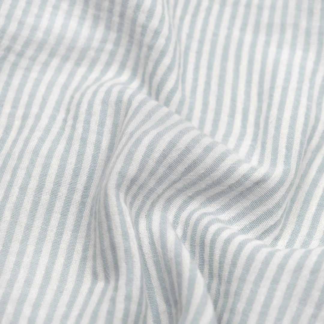 Striped Organic Cotton Double Gauze - White/Robin Egg