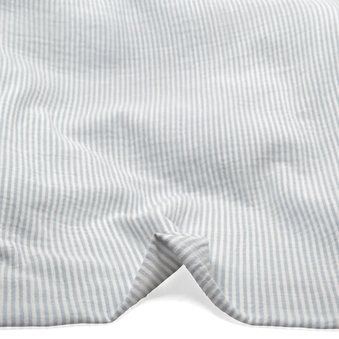 Striped Organic Cotton Double Gauze - White/Robin Egg - Image 2