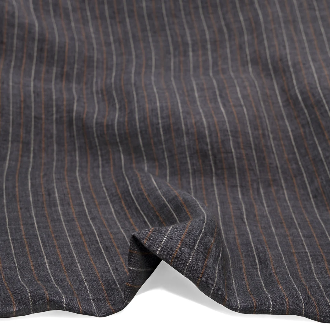 Striped Stonewashed Linen - Pewter - Image 2