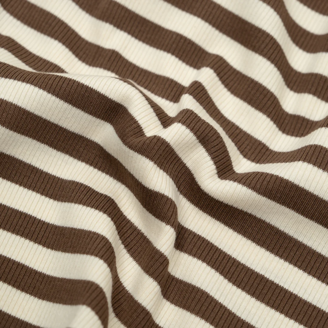 Sugar Stripe Cotton Rib Knit - Bark