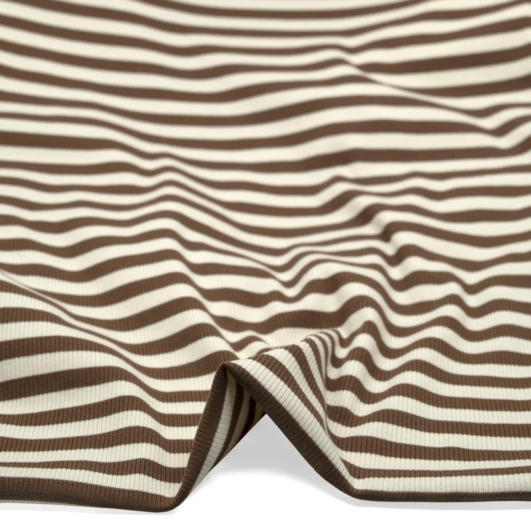 Sugar Stripe Cotton Rib Knit - Bark - Image 2
