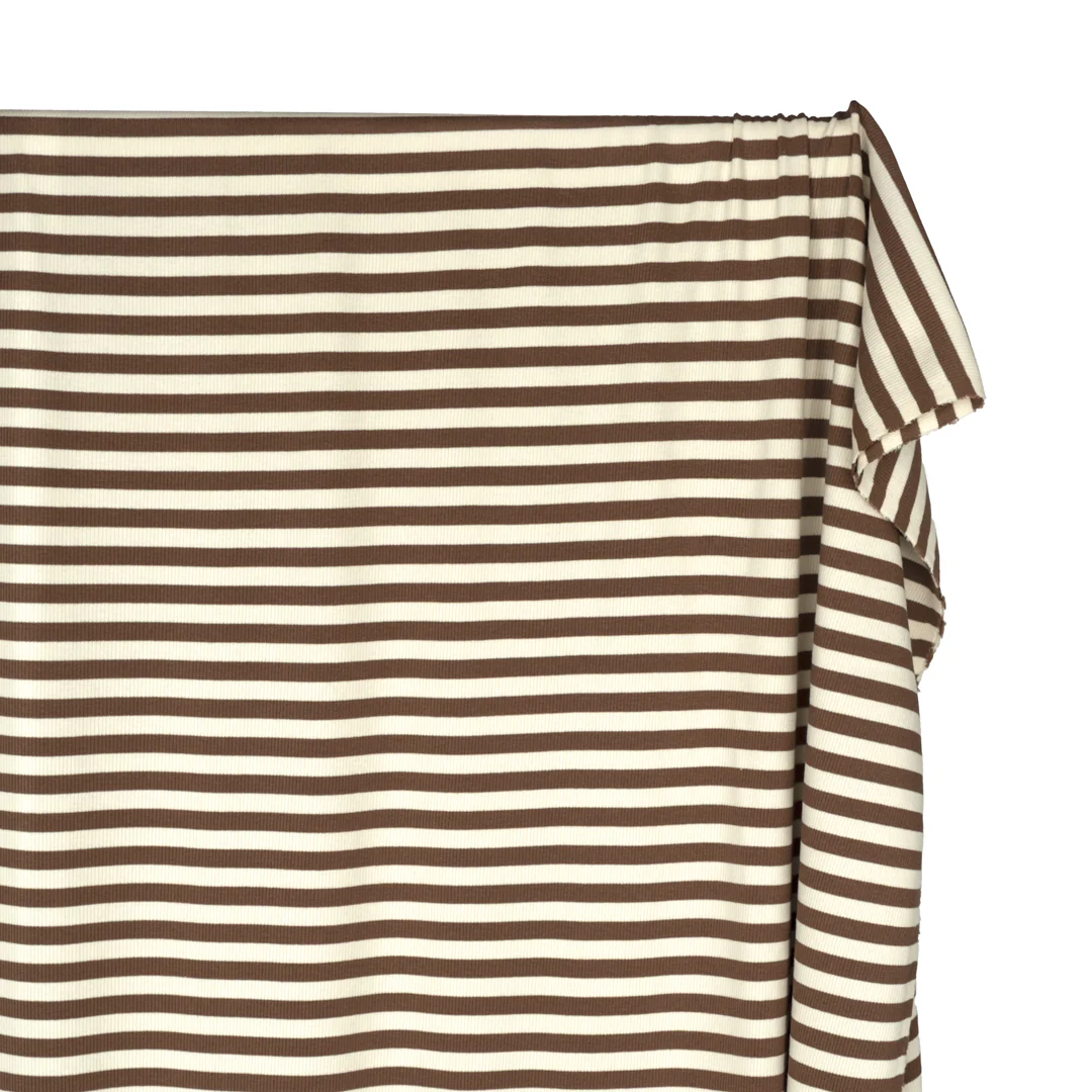 Sugar Stripe Cotton Rib Knit - Bark - Image 4