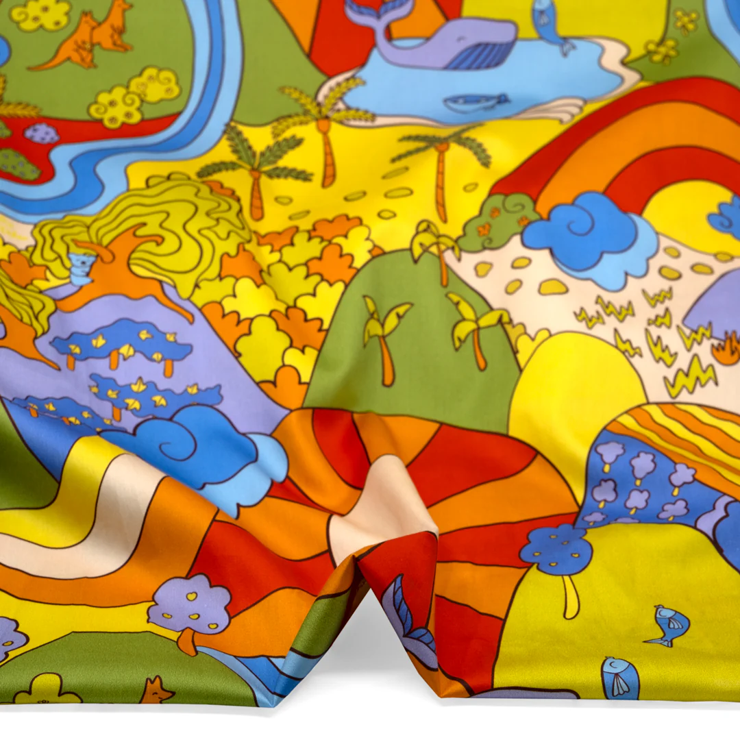 Sunburst Country Organic Cotton Sateen - Pickle/Firecracker/Sky Blue