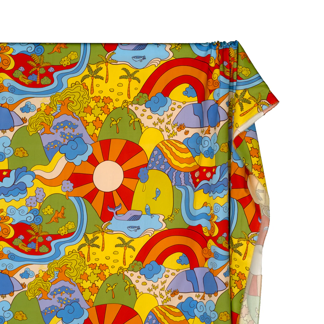 Sunburst Country Organic Cotton Sateen - Pickle/Firecracker/Sky Blue - Image 2