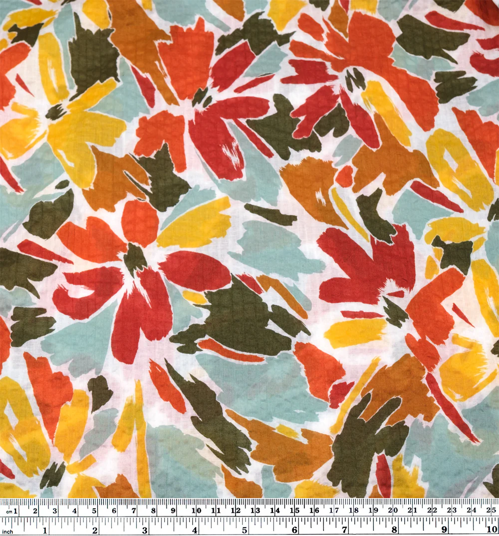 Sunburst Floral Crinkle Cotton - Crimson/Yellow/Teak - Image 4