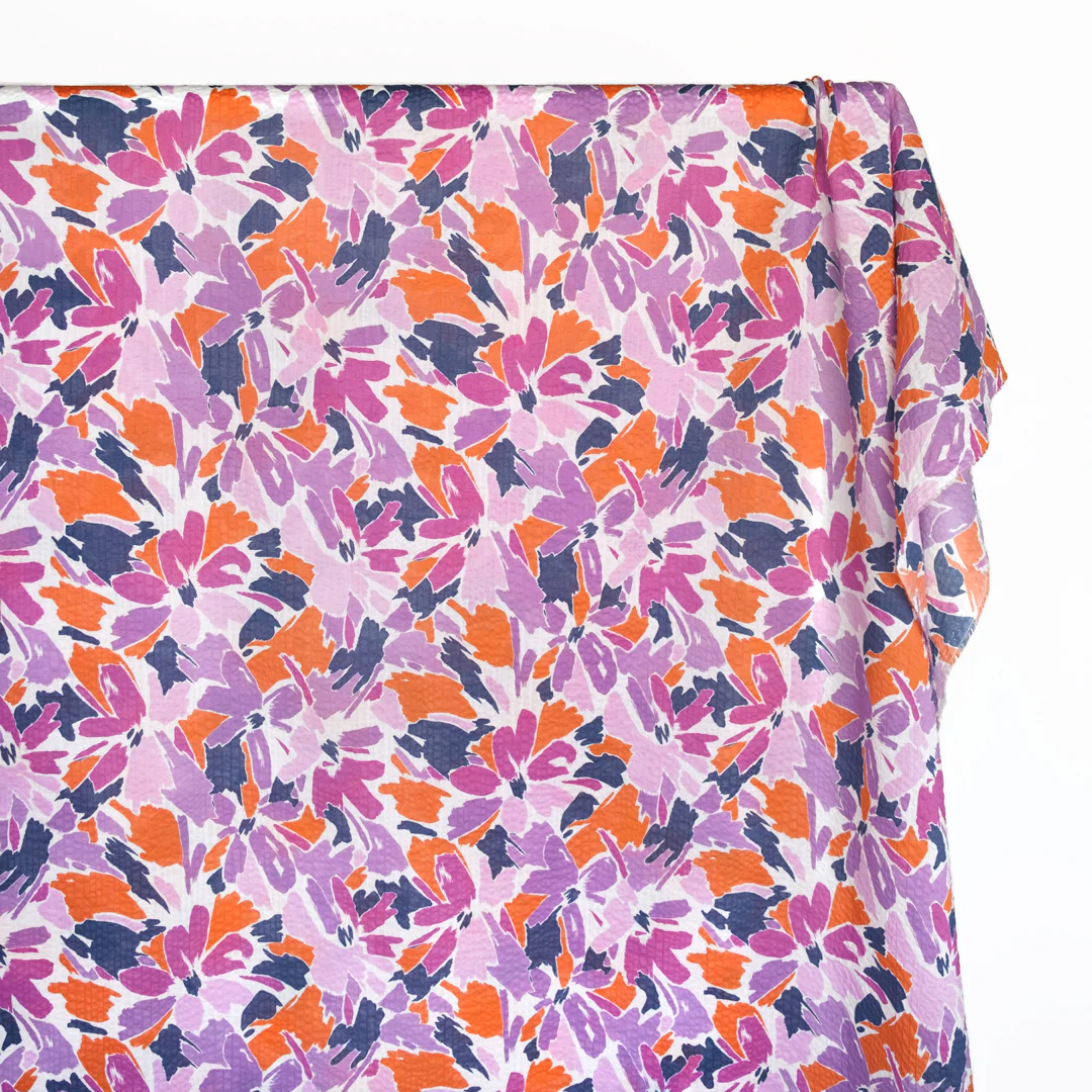 Sunburst Floral Crinkle Cotton - Wisteria/Orange/Navy - Image 2