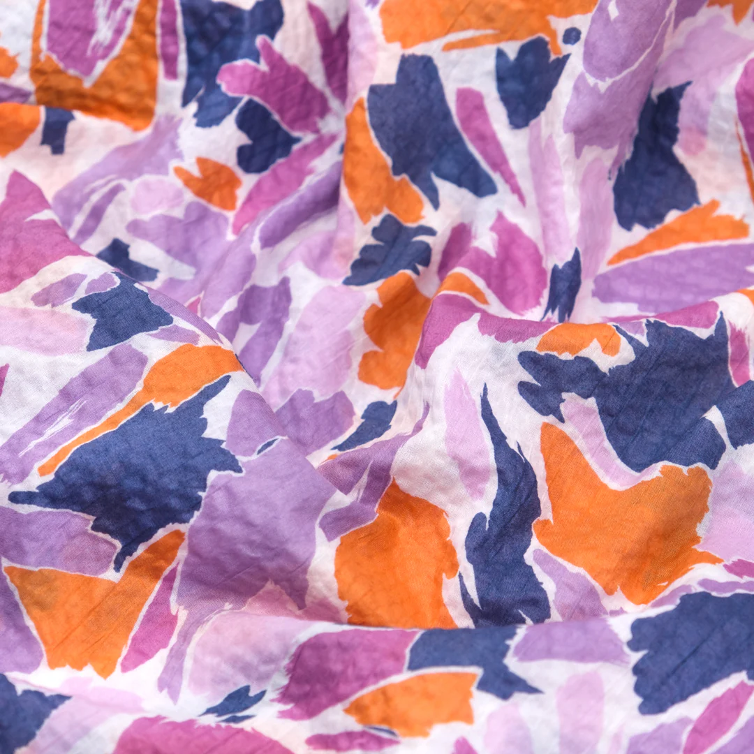 Sunburst Floral Crinkle Cotton - Wisteria/Orange/Navy - Image 3