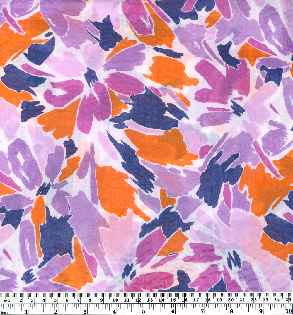 Sunburst Floral Crinkle Cotton - Wisteria/Orange/Navy - Image 4