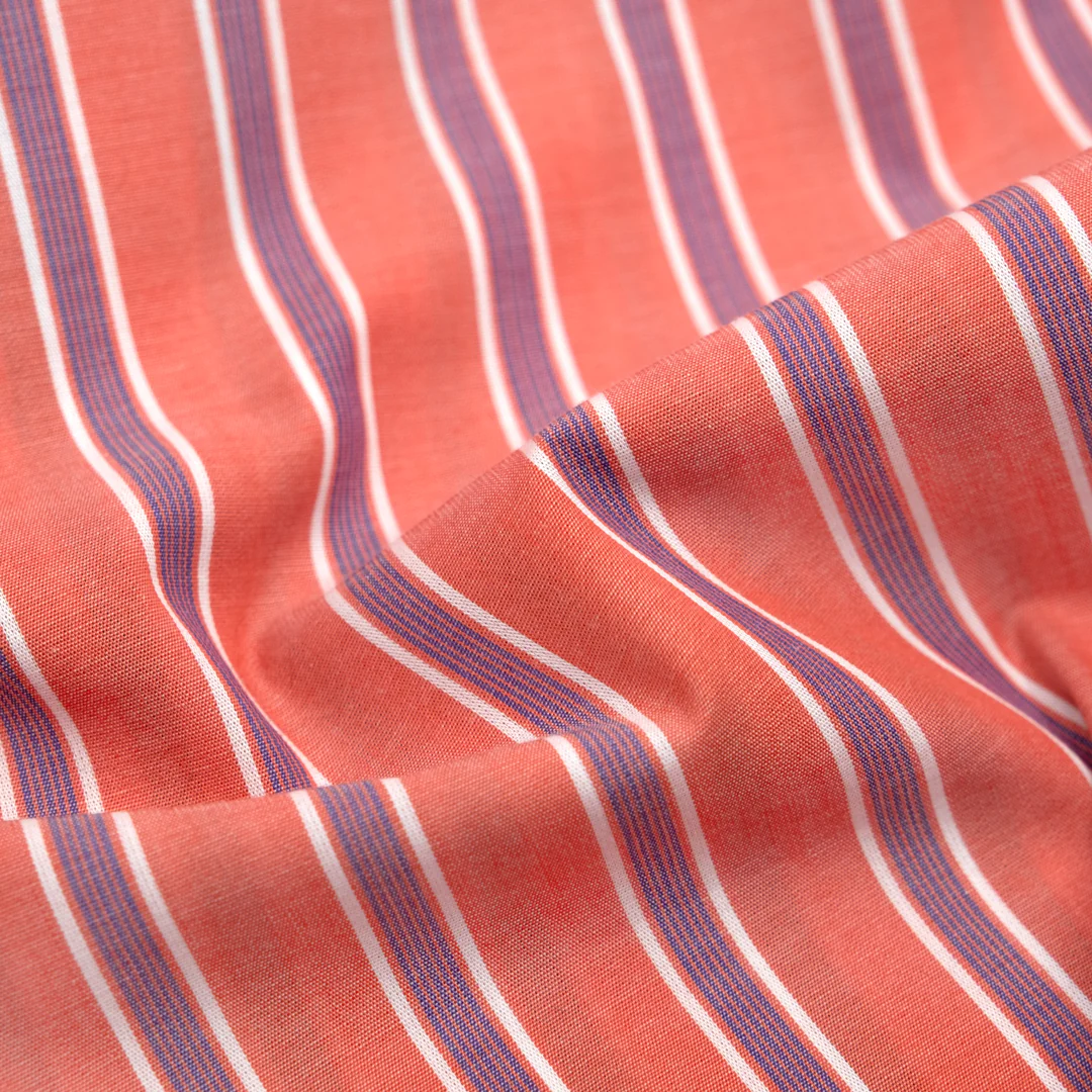 Taffy Stripe Cotton Shirting - Guava
