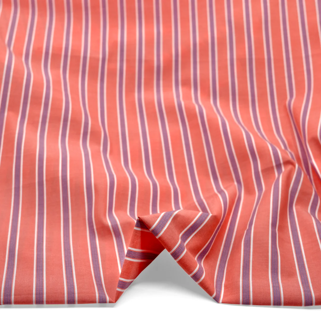 Taffy Stripe Cotton Shirting - Guava - Image 2