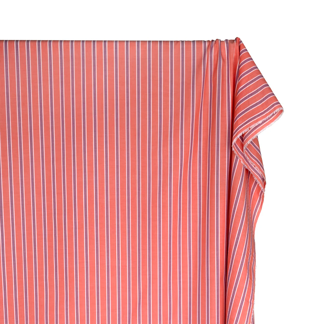 Taffy Stripe Cotton Shirting - Guava - Image 4