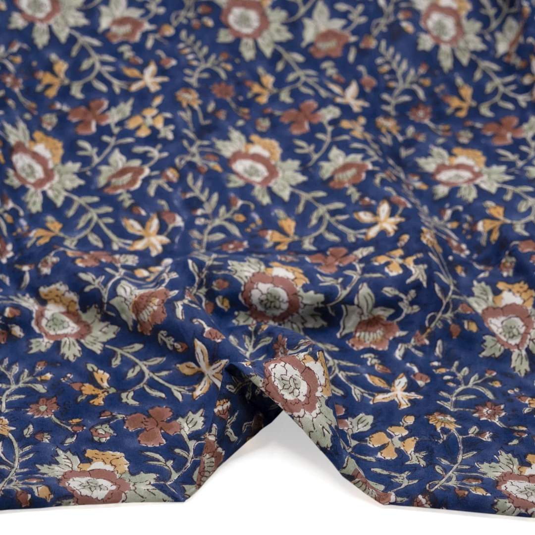 Tapestry Block Printed Organic Cotton Batiste - Blueberry/Mint/Hay - Image 2