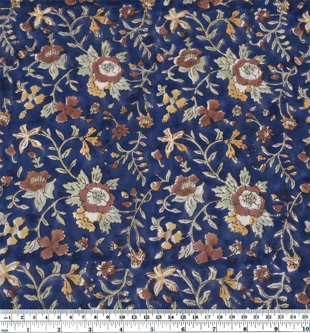 Tapestry Block Printed Organic Cotton Batiste - Blueberry/Mint/Hay - Image 4