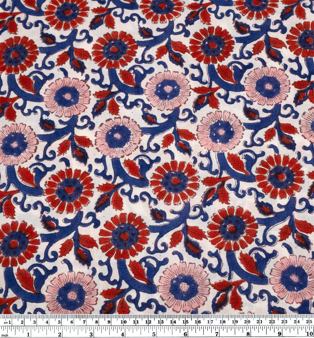 Tapestry Block Printed Organic Cotton Batiste - Ivory/Madder/Blueberry - Image 3