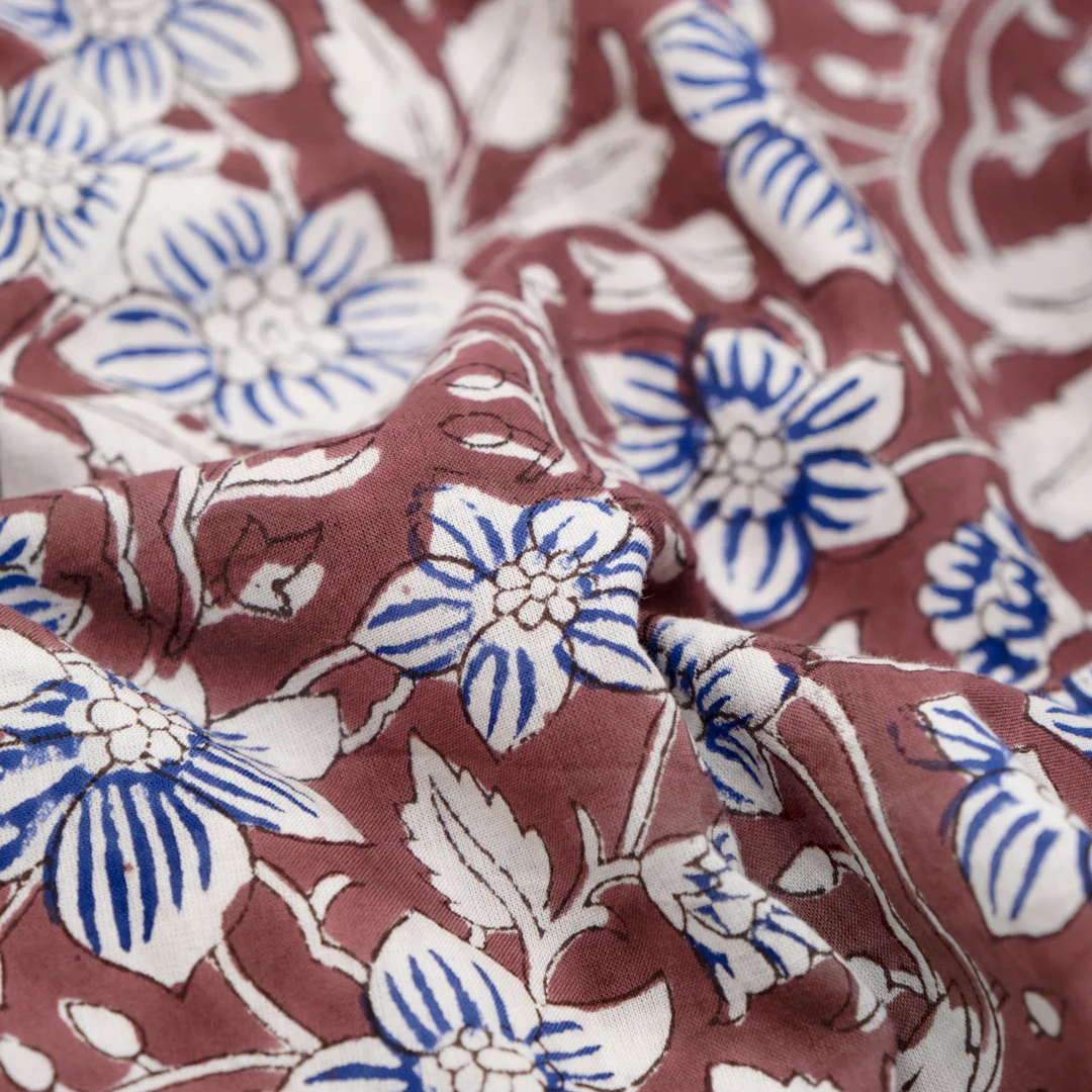 Tapestry Block Printed Organic Cotton Batiste - Mauve/White