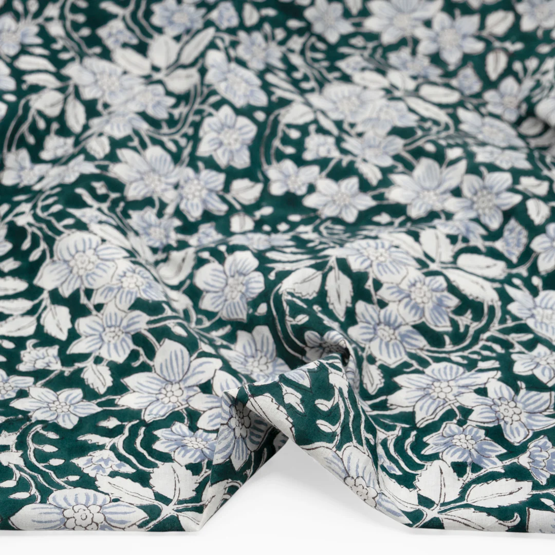 Tapestry Block Printed Organic Cotton Batiste - Peacock/White - Image 2