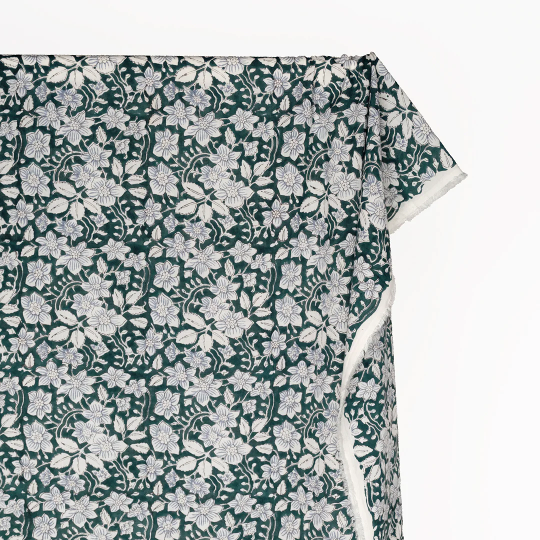 Tapestry Block Printed Organic Cotton Batiste - Peacock/White - Image 3