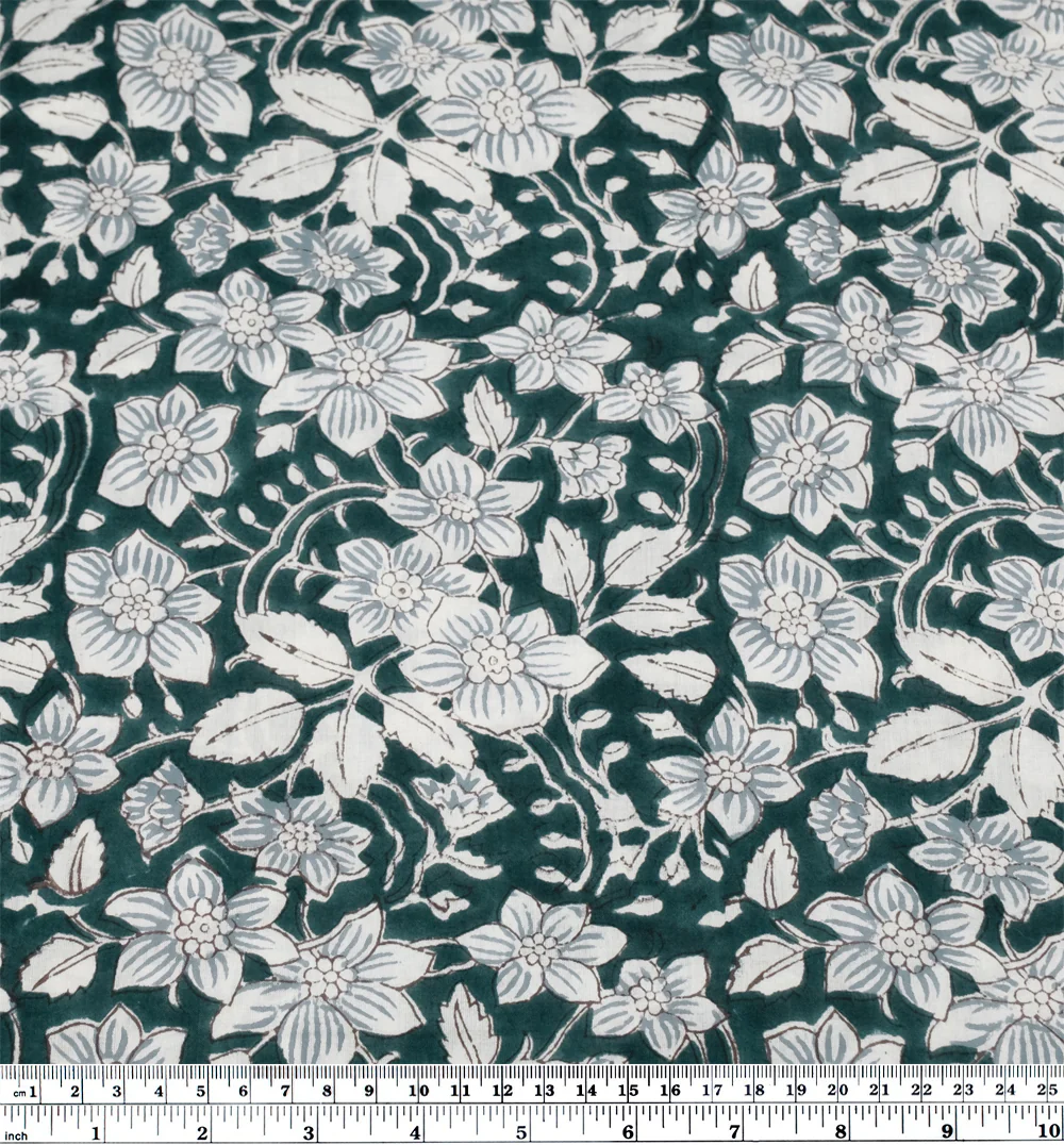 Tapestry Block Printed Organic Cotton Batiste - Peacock/White - Image 4