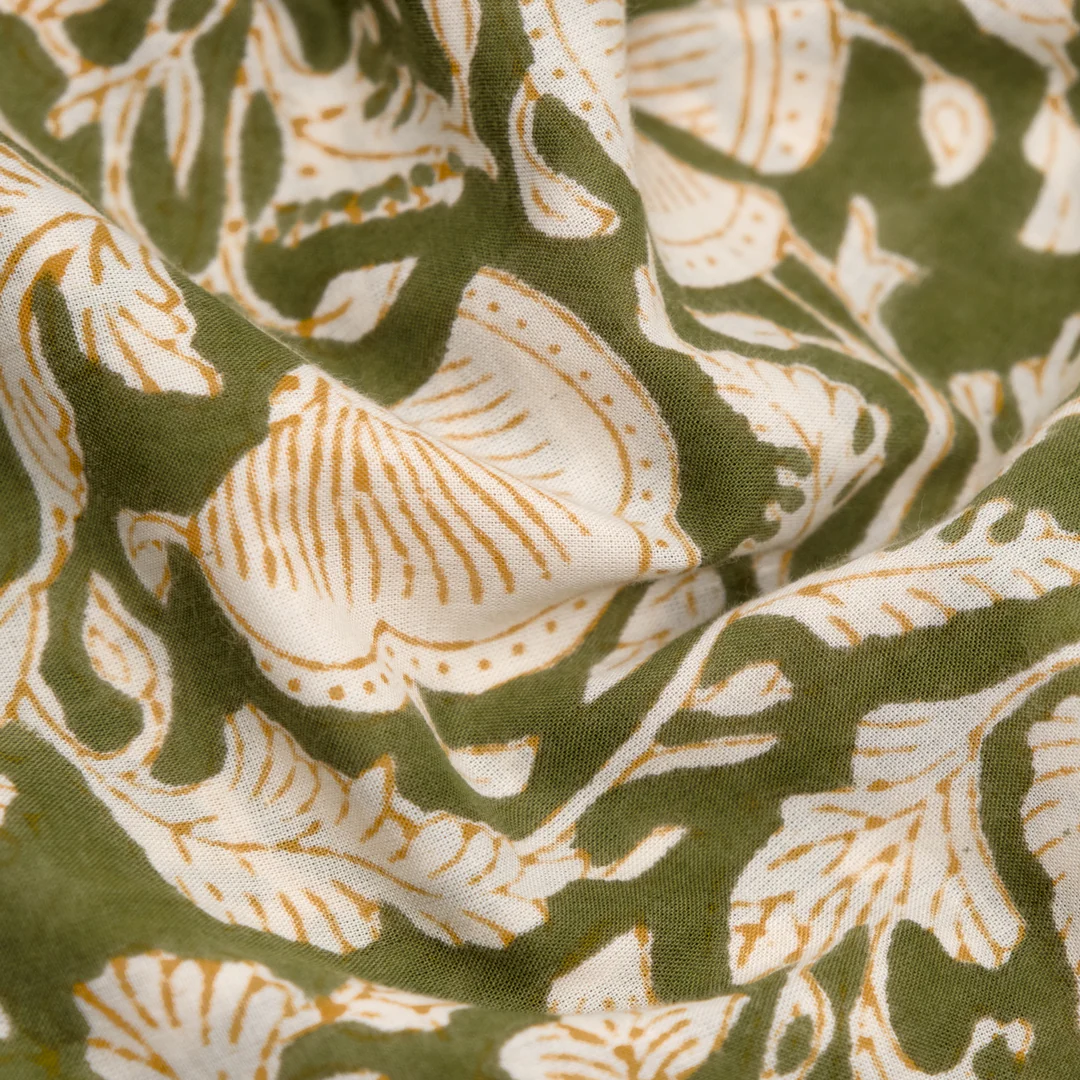 Tapestry Block Printed Organic Cotton Batiste - Avocado/Ivory - Image 2