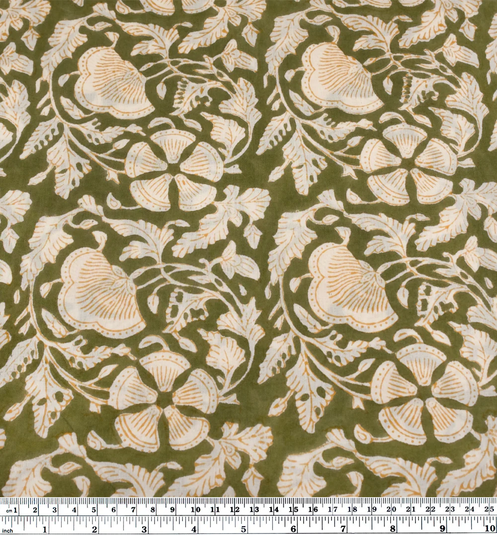 Tapestry Block Printed Organic Cotton Batiste - Avocado/Ivory - Image 3