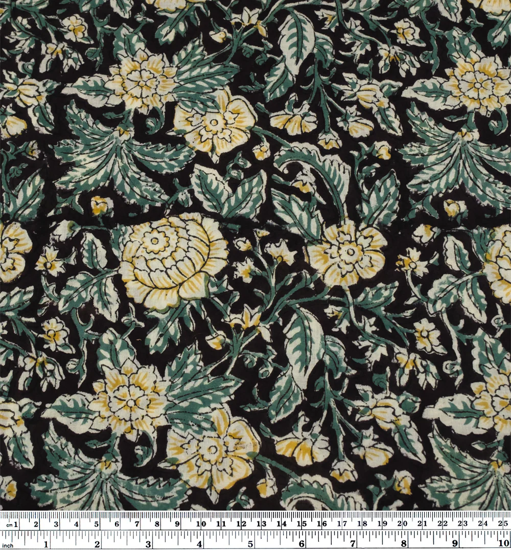 Tapestry Block Printed Organic Cotton Batiste - Black/Jade/Hay - Image 3