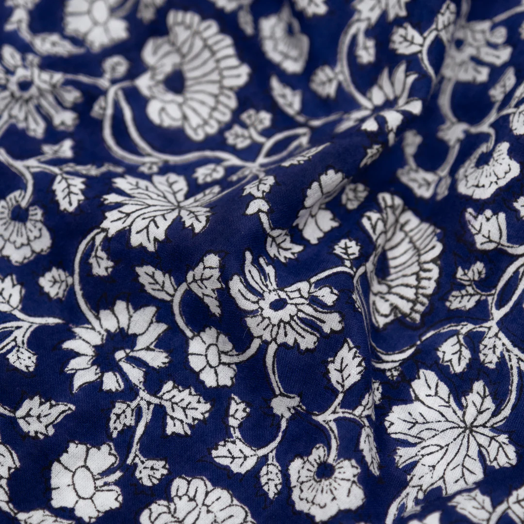 Tapestry Block Printed Organic Cotton Batiste - Blueberry/White