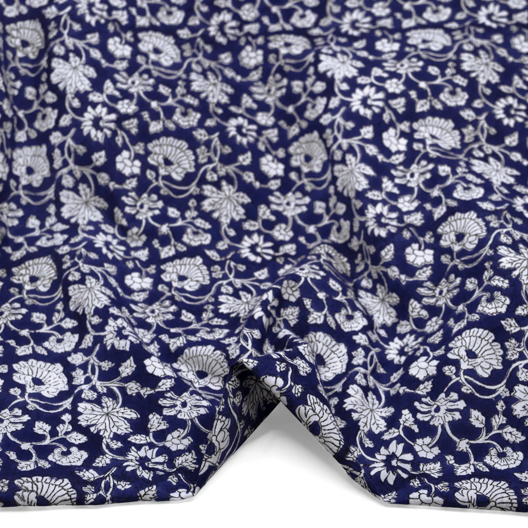 Tapestry Block Printed Organic Cotton Batiste - Blueberry/White - Image 2