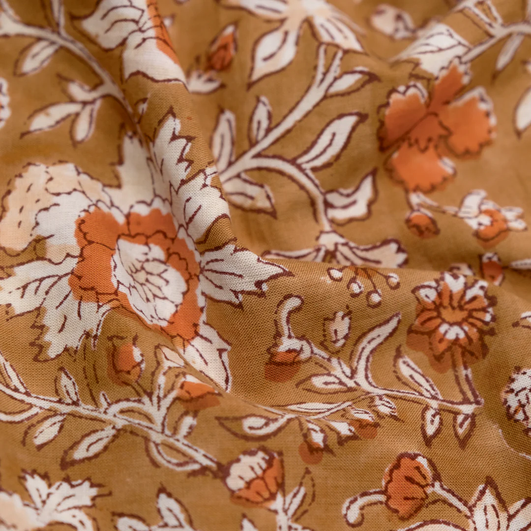 Tapestry Block Printed Organic Cotton Batiste - Caramel/Yam - Image 2