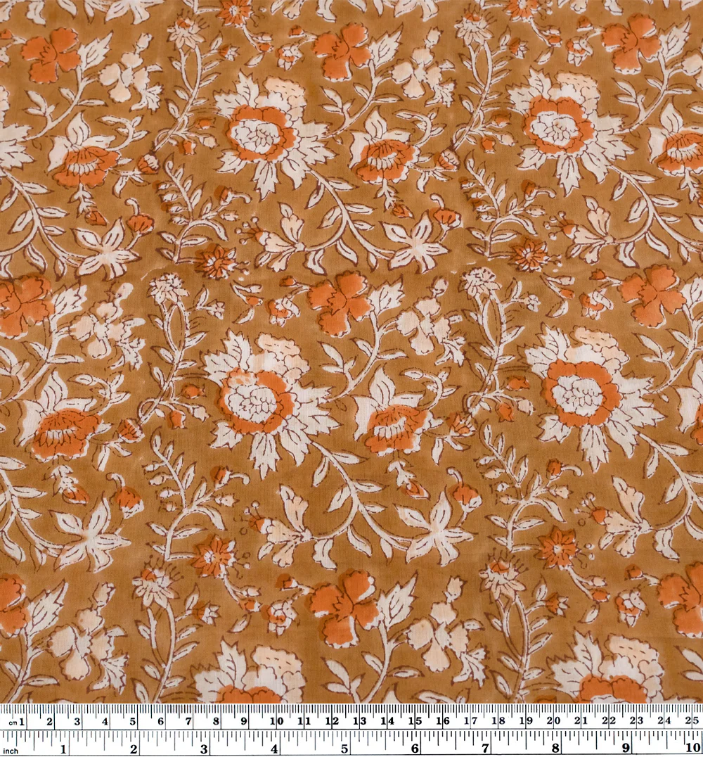 Tapestry Block Printed Organic Cotton Batiste - Caramel/Yam - Image 3